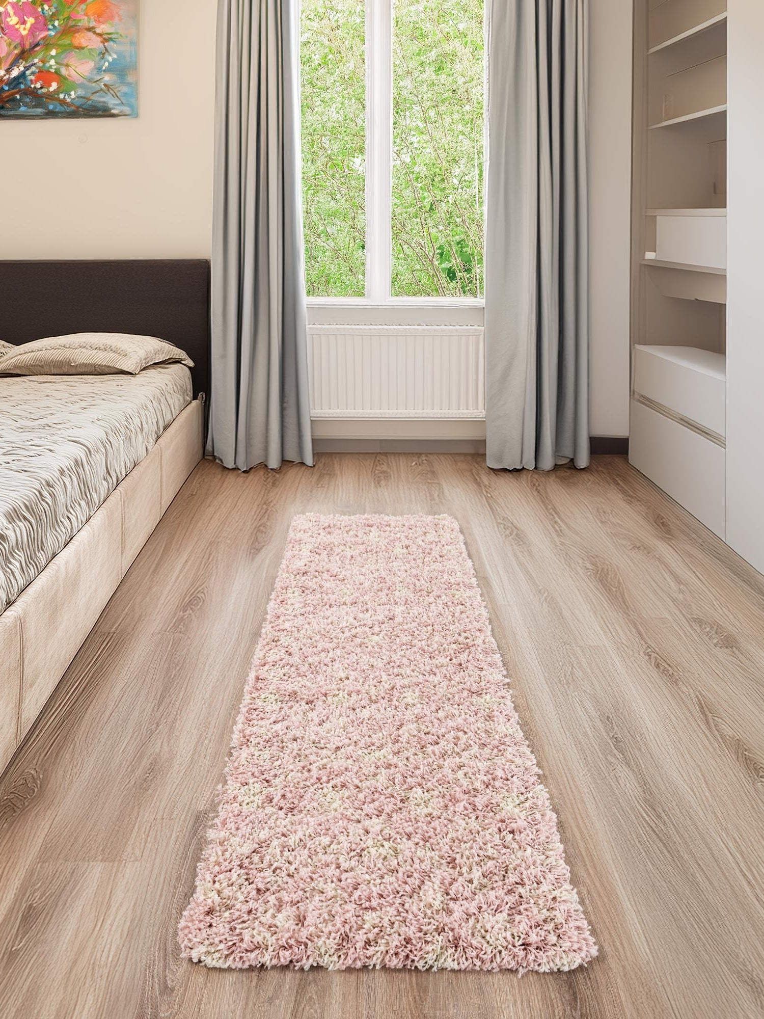 Light Pink 2' x 6' 1 Moroccan Trellis Shag Runner Area Rug Thick Soft Touch Fluffy & Plush Shaggy Pile 100% Polypropylene Geometric Traditional Carpet for Sale at Rug Engine