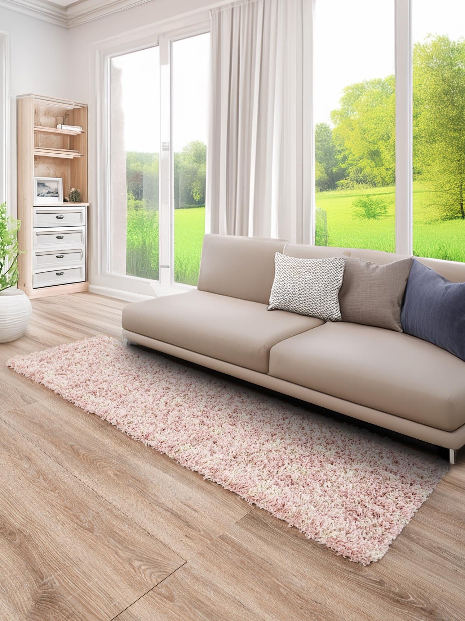 Light Pink 2' x 7' 1 Moroccan Trellis Shag Runner Area Rug Thick Soft Touch Fluffy & Plush Shaggy Pile 100% Polypropylene Geometric Traditional Carpet for Sale at Rug Engine