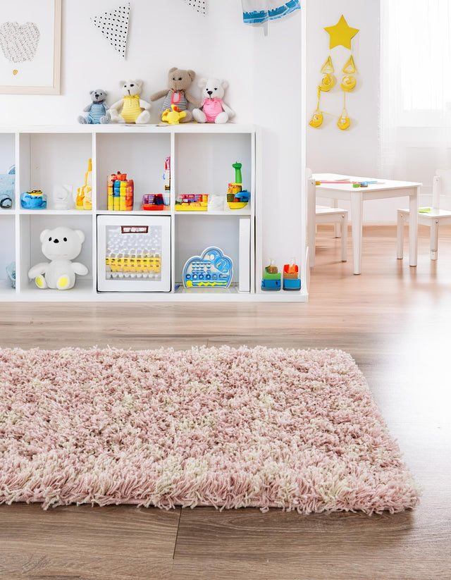 Light Pink 2' x 6' Moroccan Trellis Shag Runner Rug
