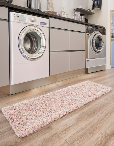 Light Pink 2' 7 x 12' Moroccan Trellis Shag Runner Area Rug Thick Soft Touch Fluffy & Plush Shaggy Pile 100% Polypropylene Geometric Traditional Carpet for Sale at Rug Engine