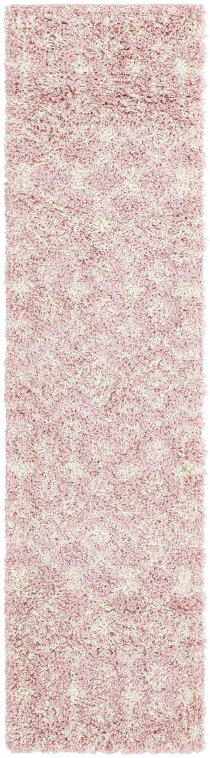 Light Pink 2' x 8' Moroccan Trellis Shag Runner Area Rug Thick Soft Touch Fluffy & Plush Shaggy Pile