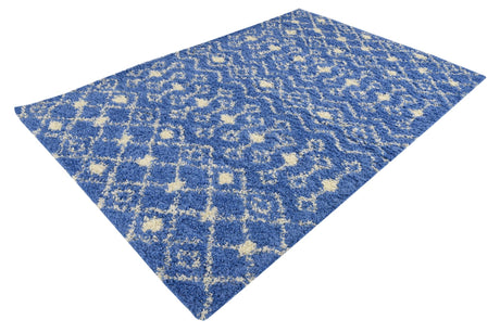 Periwinkle Blue 6' x 9' Moroccan Trellis Shag Rectangle Area Rug Thick Soft Touch Fluffy & Plush Shaggy Pile 100% Polypropylene Geometric Traditional Carpet for Sale at Rug Engine