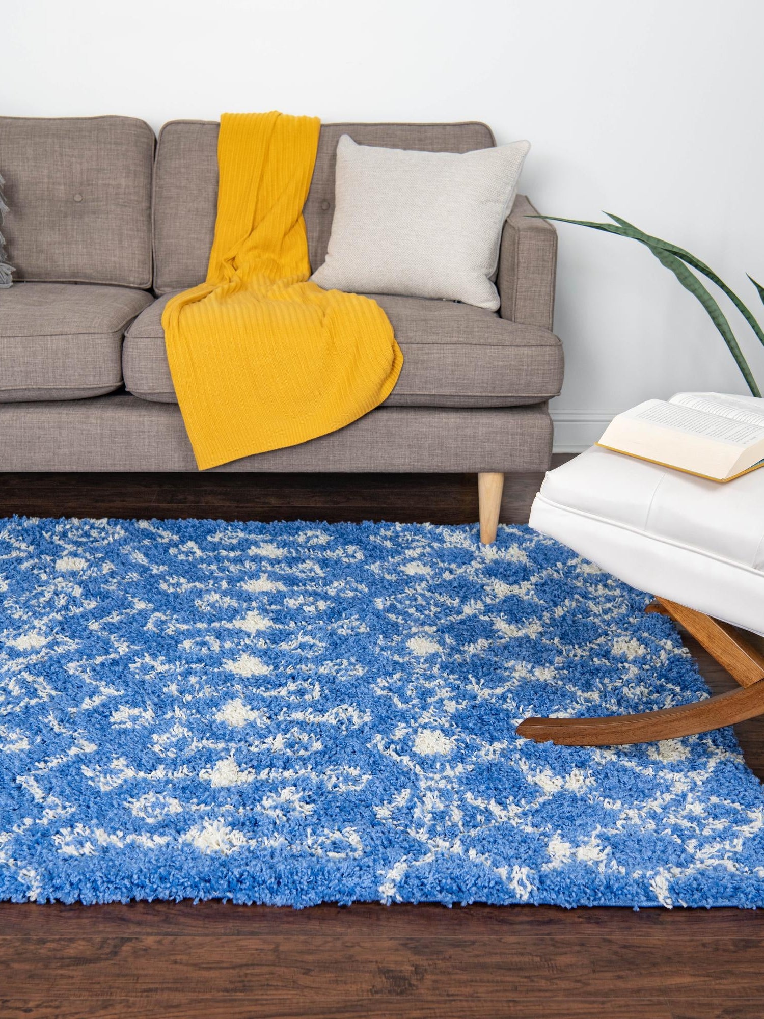 Periwinkle Blue 6' x 9' Moroccan Trellis Shag Rectangle Area Rug Thick Soft Touch Fluffy & Plush Shaggy Pile 100% Polypropylene Geometric Traditional Carpet for Sale at Rug Engine