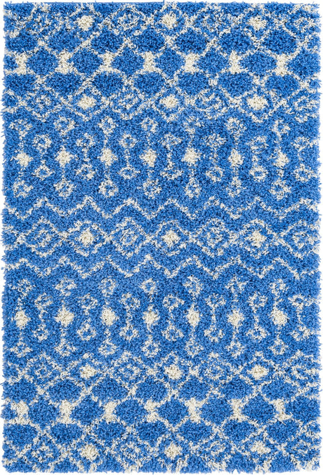 Periwinkle Blue 4' x 6' Moroccan Trellis Shag Rectangle Area Rug Thick Soft Touch Fluffy & Plush Shaggy Pile 100% Polypropylene Geometric Traditional Carpet for Sale at Rug Engine