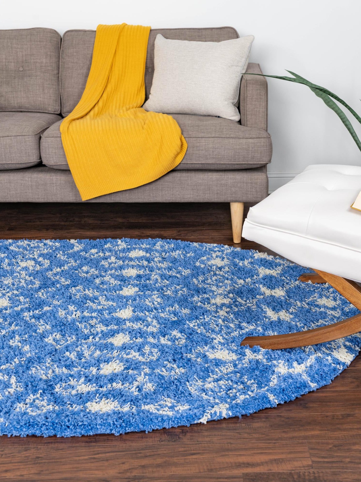 Periwinkle Blue 5' 3 x 8' Moroccan Trellis Shag Oval Area Rug Thick Soft Touch Fluffy & Plush Shaggy Pile 100% Polypropylene Geometric Traditional Carpet for Sale at Rug Engine