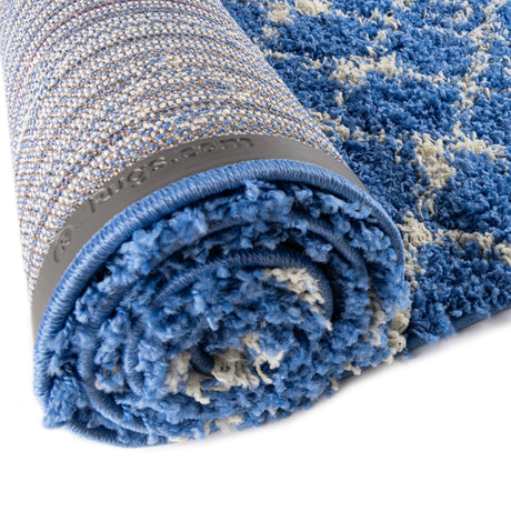 Periwinkle Blue 5' 3 x 8' Moroccan Trellis Shag Oval Area Rug Thick Soft Touch Fluffy & Plush Shaggy Pile 100% Polypropylene Geometric Traditional Carpet for Sale at Rug Engine