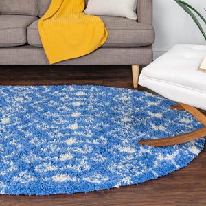 Periwinkle Blue 5' 3 x 8' Moroccan Trellis Shag Oval Area Rug Thick Soft Touch Fluffy & Plush Shaggy Pile