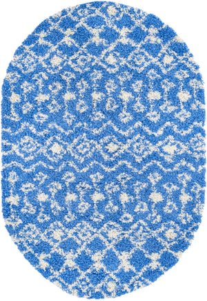 Periwinkle Blue 4' x 6' Moroccan Trellis Shag Oval Area Rug Thick Soft Touch Fluffy & Plush Shaggy Pile
