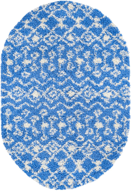 Periwinkle Blue 4' x 6' Moroccan Trellis Shag Oval Area Rug Thick Soft Touch Fluffy & Plush Shaggy Pile