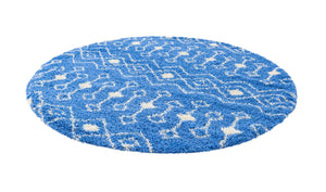 Periwinkle Blue 7' 10 x 7' 10 Moroccan Trellis Shag Round Area Rug Thick Soft Touch Fluffy & Plush Shaggy Pile