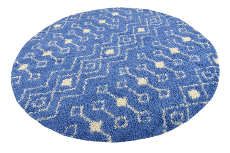 Periwinkle Blue 7' 10 x 7' 10 Moroccan Trellis Shag Round Area Rug Thick Soft Touch Fluffy & Plush Shaggy Pile 100% Polypropylene Geometric Traditional Carpet for Sale at Rug Engine