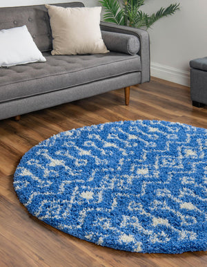 Periwinkle Blue 5' 3 x 5' 3 Moroccan Trellis Shag Round Rug