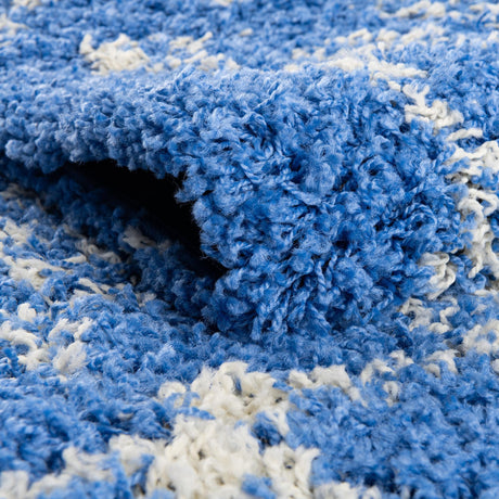 Periwinkle Blue 5' 3 x 5' 3 Moroccan Trellis Shag Round Area Rug Thick Soft Touch Fluffy & Plush Shaggy Pile 100% Polypropylene Geometric Traditional Carpet for Sale at Rug Engine