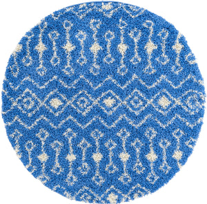 Periwinkle Blue 5' 3 x 5' 3 Moroccan Trellis Shag Round Rug