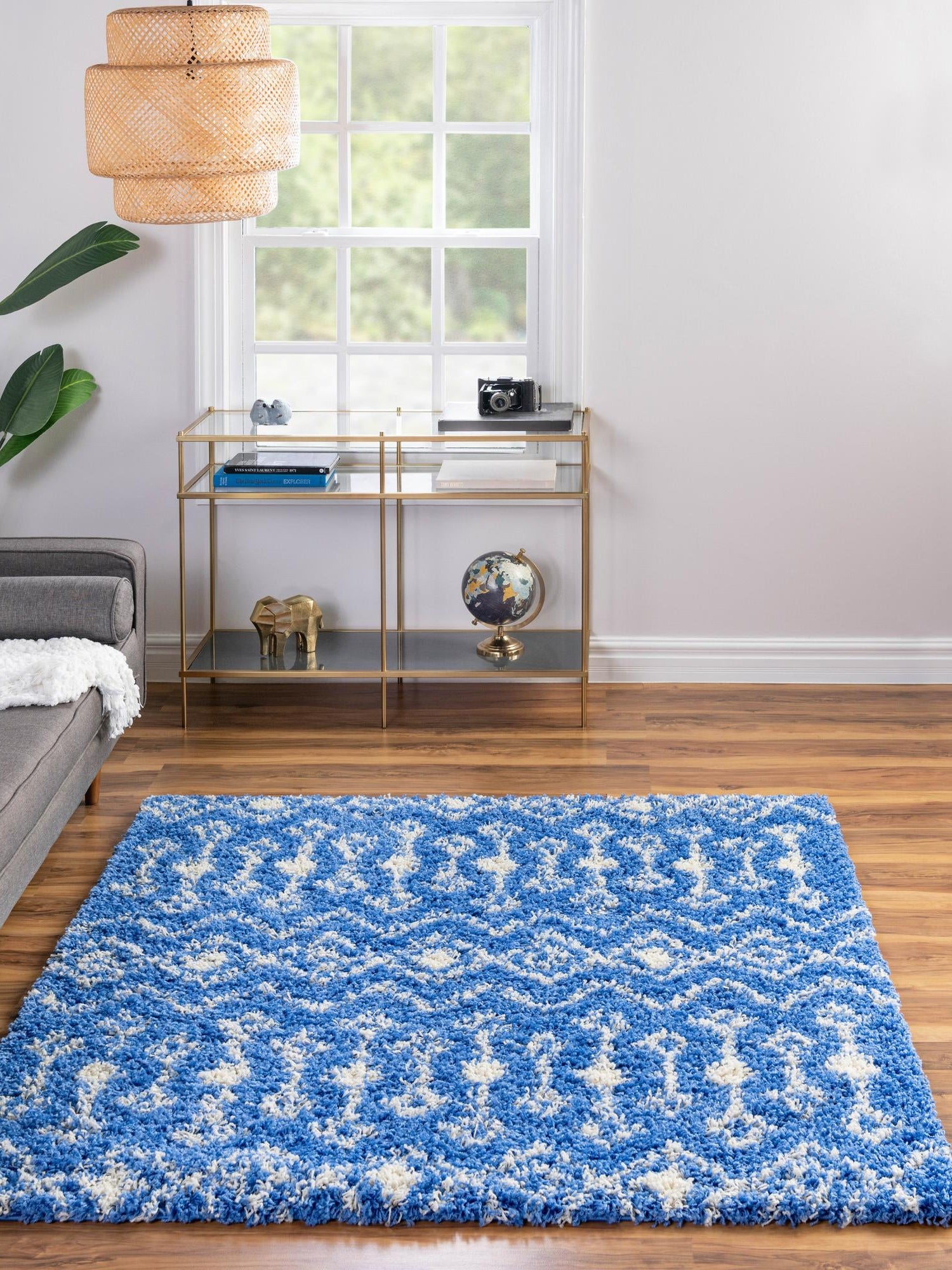 Periwinkle Blue 4' x 4' Moroccan Trellis Shag Square Area Rug Thick Soft Touch Fluffy & Plush Shaggy Pile 100% Polypropylene Geometric Traditional Carpet for Sale at Rug Engine