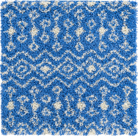 Periwinkle Blue 3' 3 x 3' 3 Moroccan Trellis Shag Square Area Rug Thick Soft Touch Fluffy & Plush Shaggy Pile 100% Polypropylene Geometric Traditional Carpet for Sale at Rug Engine