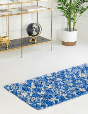 Periwinkle Blue 2' x 6' Moroccan Trellis Shag Runner Area Rug Thick Soft Touch Fluffy & Plush Shaggy Pile