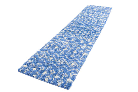 Periwinkle Blue 2' 7 x 12' Moroccan Trellis Shag Runner Area Rug Thick Soft Touch Fluffy & Plush Shaggy Pile 100% Polypropylene Geometric Traditional Carpet for Sale at Rug Engine