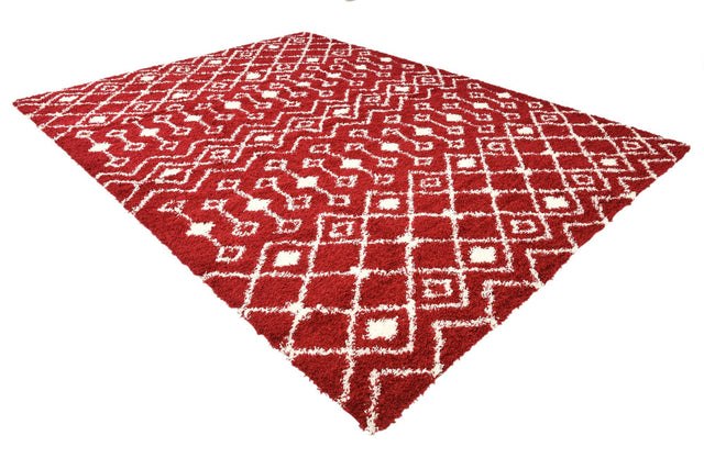 Burgundy Red 10' x 14' 1 Moroccan Trellis Shag Rectangle Area Rug Thick Soft Touch Fluffy & Plush Shaggy Pile