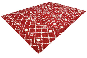 Burgundy Red 10' x 14' 1 Moroccan Trellis Shag Rectangle Area Rug Thick Soft Touch Fluffy & Plush Shaggy Pile