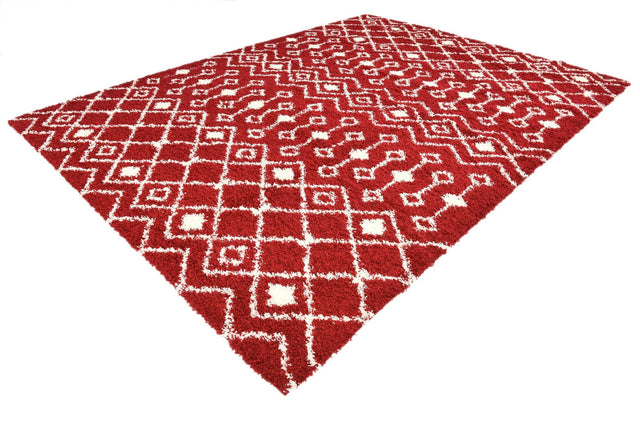 Burgundy Red 10' x 14' 1 Moroccan Trellis Shag Rectangle Area Rug Thick Soft Touch Fluffy & Plush Shaggy Pile