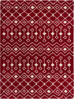 Burgundy Red 10' x 14' 1 Moroccan Trellis Shag Rectangle Area Rug Thick Soft Touch Fluffy & Plush Shaggy Pile