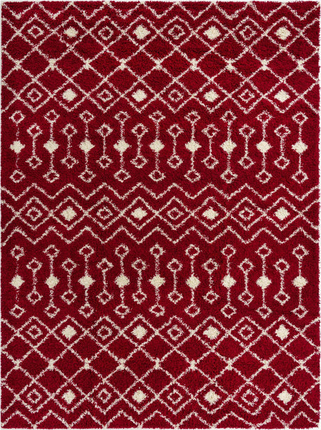 Burgundy Red 10' x 14' 1 Moroccan Trellis Shag Rectangle Area Rug Thick Soft Touch Fluffy & Plush Shaggy Pile