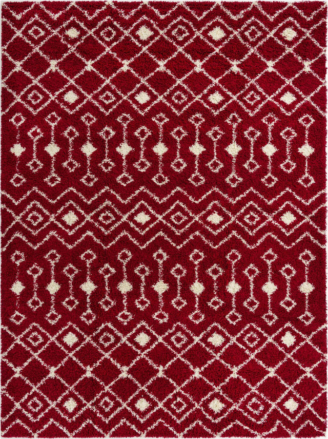 Burgundy Red 10' x 14' 1 Moroccan Trellis Shag Rectangle Area Rug Thick Soft Touch Fluffy & Plush Shaggy Pile