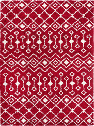 Burgundy Red 10' x 13' 1 Moroccan Trellis Shag Rectangle Area Rug Thick Soft Touch Fluffy & Plush Shaggy Pile