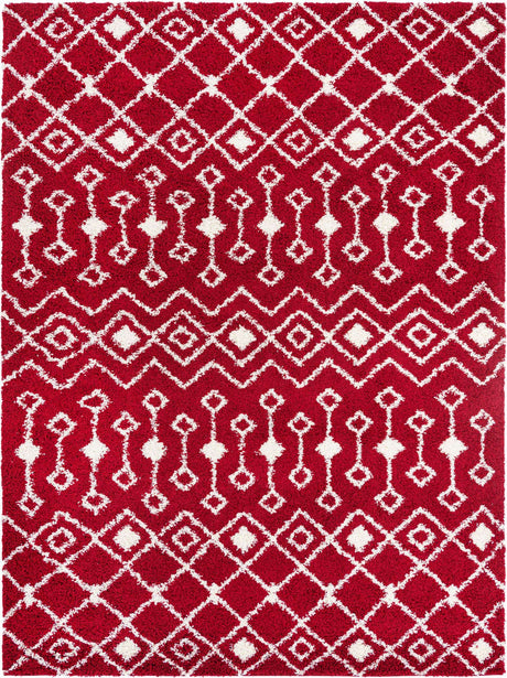 Burgundy Red 10' x 13' 1 Moroccan Trellis Shag Rectangle Area Rug Thick Soft Touch Fluffy & Plush Shaggy Pile