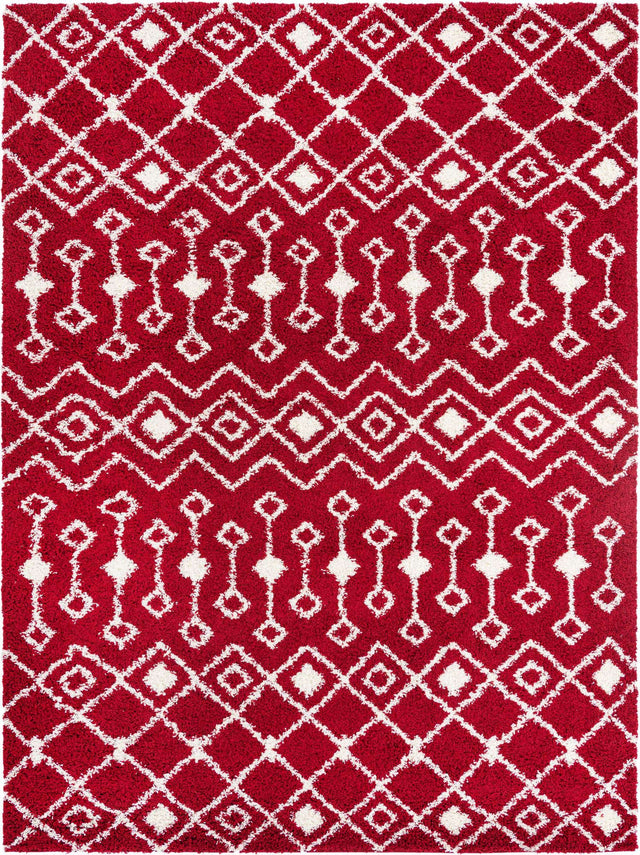 Burgundy Red 10' x 13' 1 Moroccan Trellis Shag Rectangle Area Rug Thick Soft Touch Fluffy & Plush Shaggy Pile