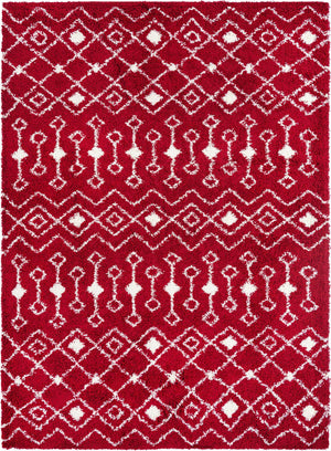 Burgundy Red 9' x 12' Moroccan Trellis Shag Rectangle Area Rug Thick Soft Touch Fluffy & Plush Shaggy Pile