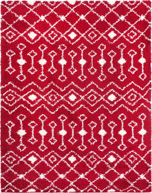 Burgundy Red 7' 10 x 10' Moroccan Trellis Shag Rectangle Area Rug Thick Soft Touch Fluffy & Plush Shaggy Pile