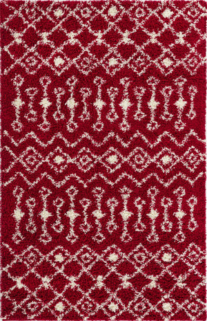 Burgundy Red 5' 3 x 8' Moroccan Trellis Shag Rectangle Area Rug Thick Soft Touch Fluffy & Plush Shaggy Pile