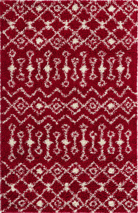 Burgundy Red 5' 3 x 8' Moroccan Trellis Shag Rectangle Area Rug Thick Soft Touch Fluffy & Plush Shaggy Pile