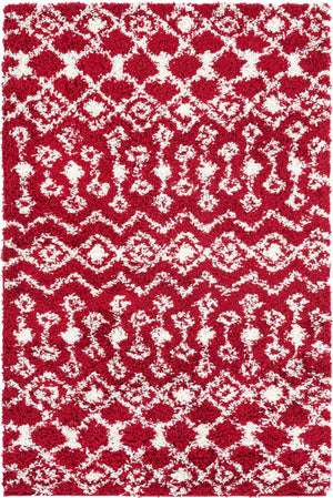 Burgundy Red 4' 1 x 6' 1 Moroccan Trellis Shag Rectangle Area Rug Thick Soft Touch Fluffy & Plush Shaggy Pile
