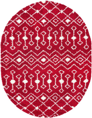 Burgundy Red 7' 10 x 10' Moroccan Trellis Shag Oval Area Rug Thick Soft Touch Fluffy & Plush Shaggy Pile