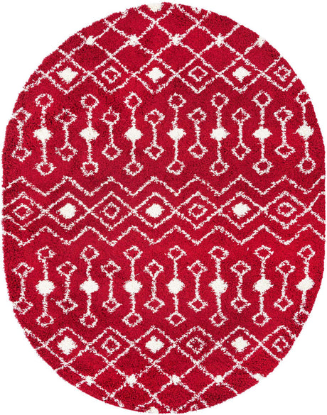 Burgundy Red 7' 10 x 10' Moroccan Trellis Shag Oval Area Rug Thick Soft Touch Fluffy & Plush Shaggy Pile