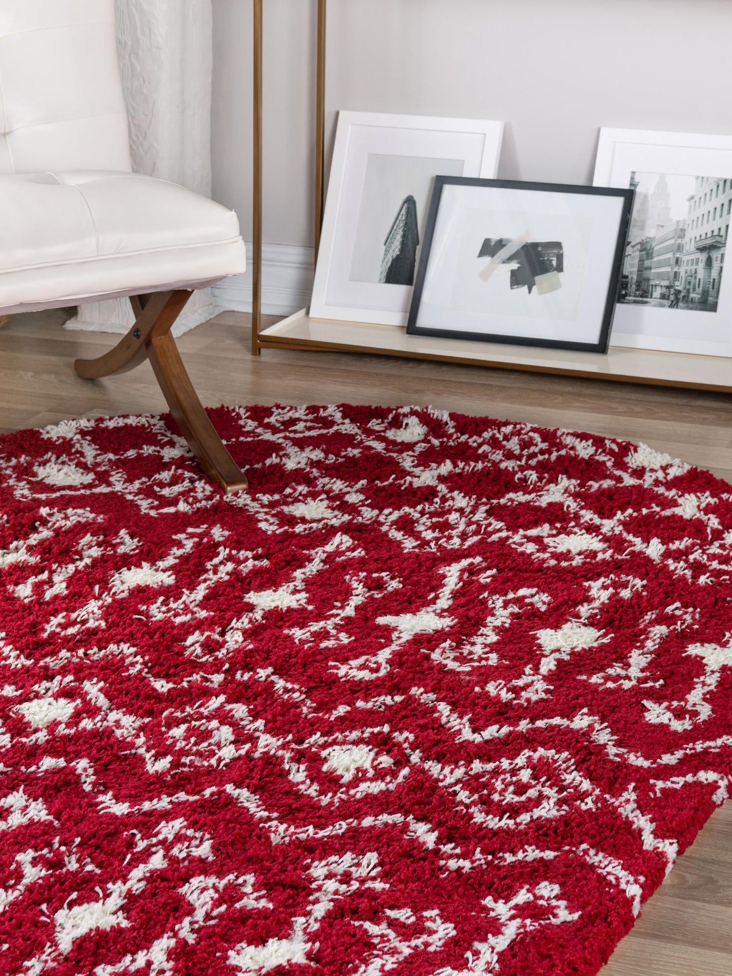 Burgundy Red 4' 1 x 6' 1 Moroccan Trellis Shag Oval Area Rug Thick Soft Touch Fluffy & Plush Shaggy Pile 100% Polypropylene Geometric Traditional Carpet for Sale at Rug Engine