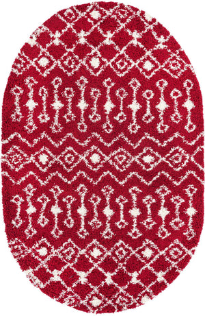 Burgundy Red 5' 3 x 8' Moroccan Trellis Shag Oval Area Rug Thick Soft Touch Fluffy & Plush Shaggy Pile