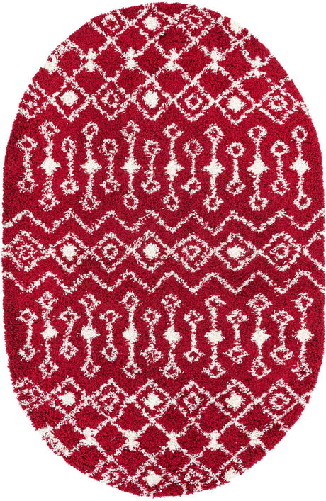 Burgundy Red 5' 3 x 8' Moroccan Trellis Shag Oval Area Rug Thick Soft Touch Fluffy & Plush Shaggy Pile