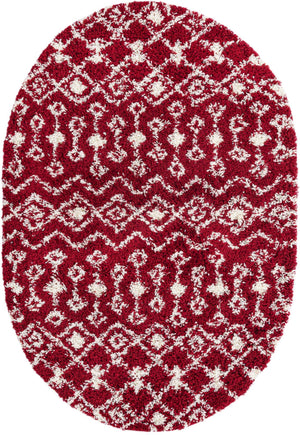 Burgundy Red 4' 1 x 6' 1 Moroccan Trellis Shag Oval Area Rug Thick Soft Touch Fluffy & Plush Shaggy Pile