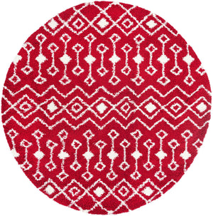 Burgundy Red 10' x 10' Moroccan Trellis Shag Round Area Rug Thick Soft Touch Fluffy & Plush Shaggy Pile