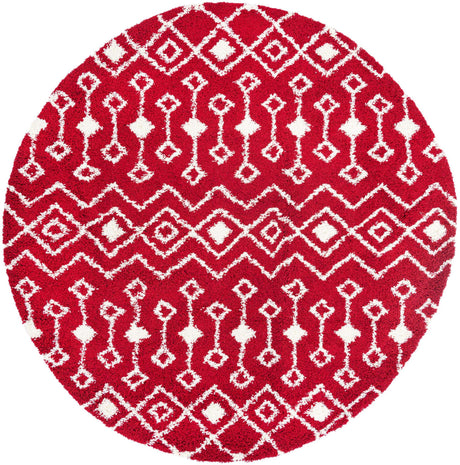 Burgundy Red 10' x 10' Moroccan Trellis Shag Round Area Rug Thick Soft Touch Fluffy & Plush Shaggy Pile
