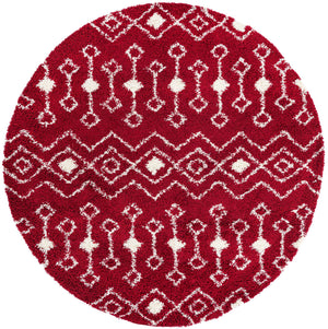 Burgundy Red 7' 10 x 7' 10 Moroccan Trellis Shag Round Area Rug Thick Soft Touch Fluffy & Plush Shaggy Pile