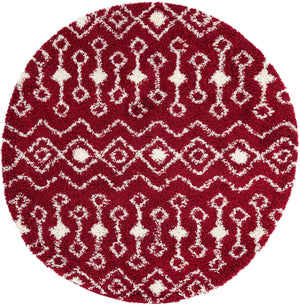 Burgundy Red 6' 1 x 6' 1 Moroccan Trellis Shag Round Area Rug Thick Soft Touch Fluffy & Plush Shaggy Pile