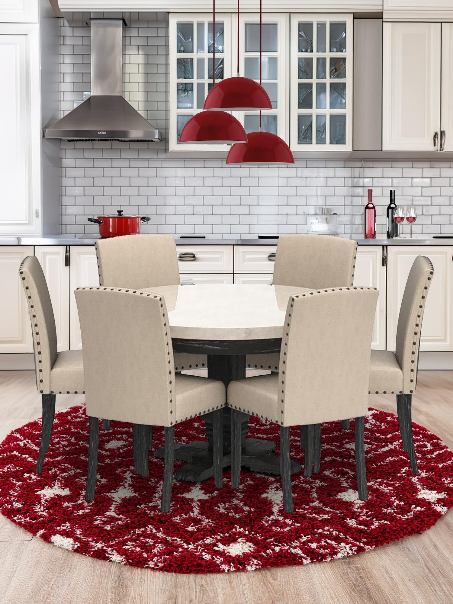 Burgundy Red 3' 1 x 3' 1 Moroccan Trellis Shag Round Area Rug Thick Soft Touch Fluffy & Plush Shaggy Pile 100% Polypropylene Geometric Traditional Carpet for Sale at Rug Engine