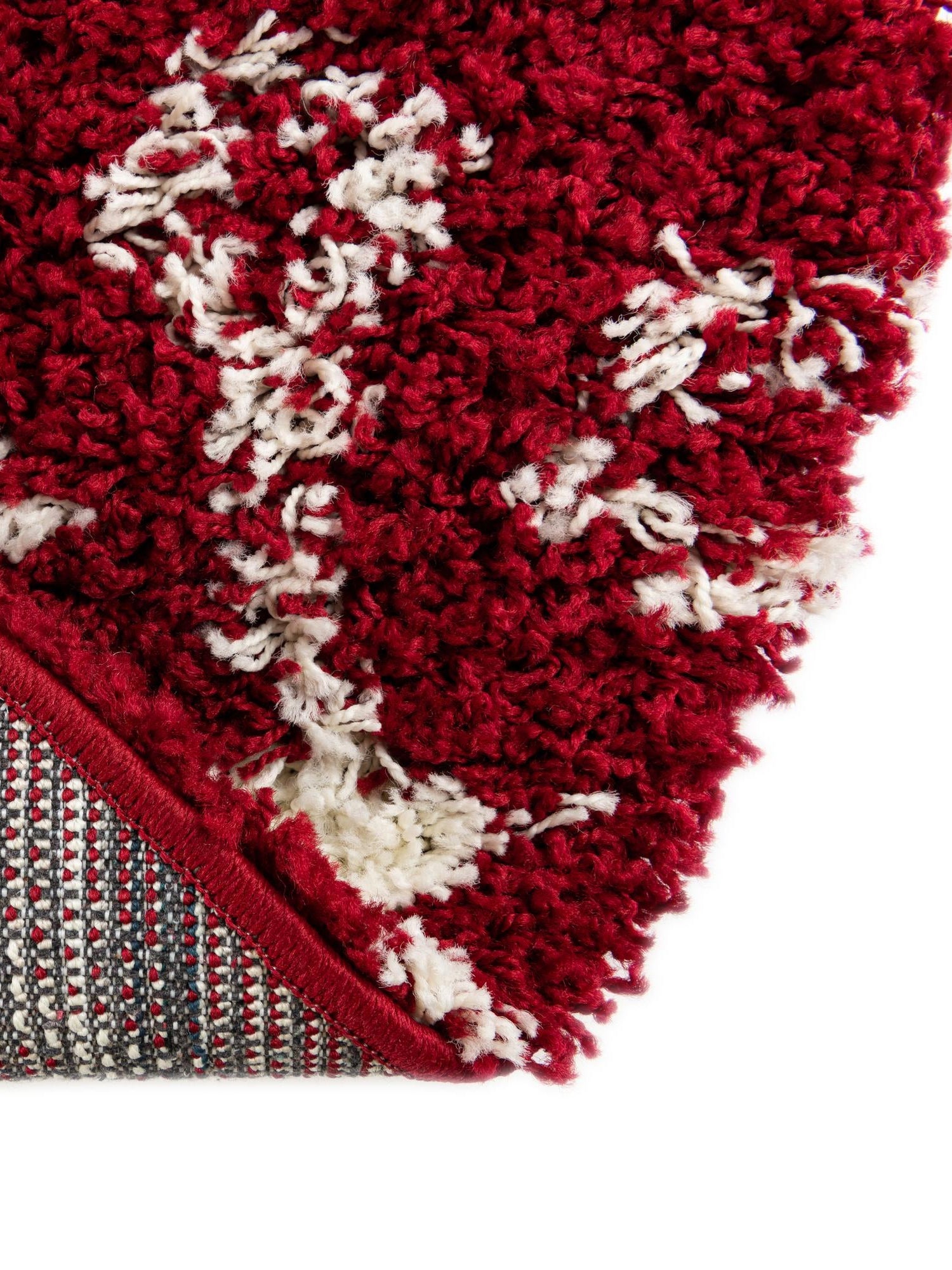 Burgundy Red 7' 10 x 7' 10 Moroccan Trellis Shag Round Area Rug Thick Soft Touch Fluffy & Plush Shaggy Pile 100% Polypropylene Geometric Traditional Carpet for Sale at Rug Engine