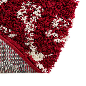 Burgundy Red 7' 10 x 7' 10 Moroccan Trellis Shag Round Area Rug Thick Soft Touch Fluffy & Plush Shaggy Pile
