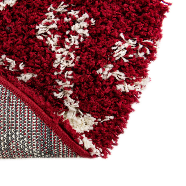 Burgundy Red 7' 10 x 7' 10 Moroccan Trellis Shag Round Area Rug Thick Soft Touch Fluffy & Plush Shaggy Pile